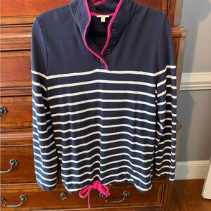 Talbots PS Striped Navy & White Pullover Sweater with Pink Trim